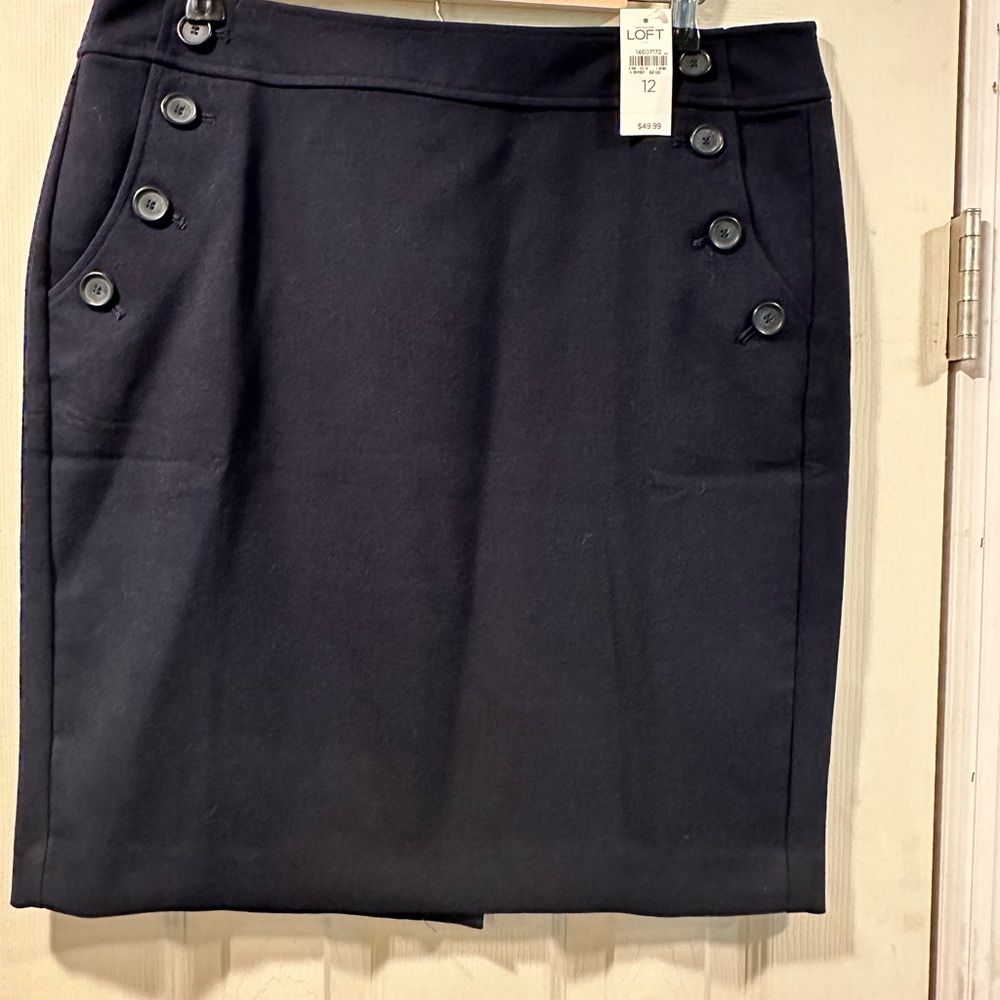 Ann Taylor Navy Button-Accent Pencil Skirt